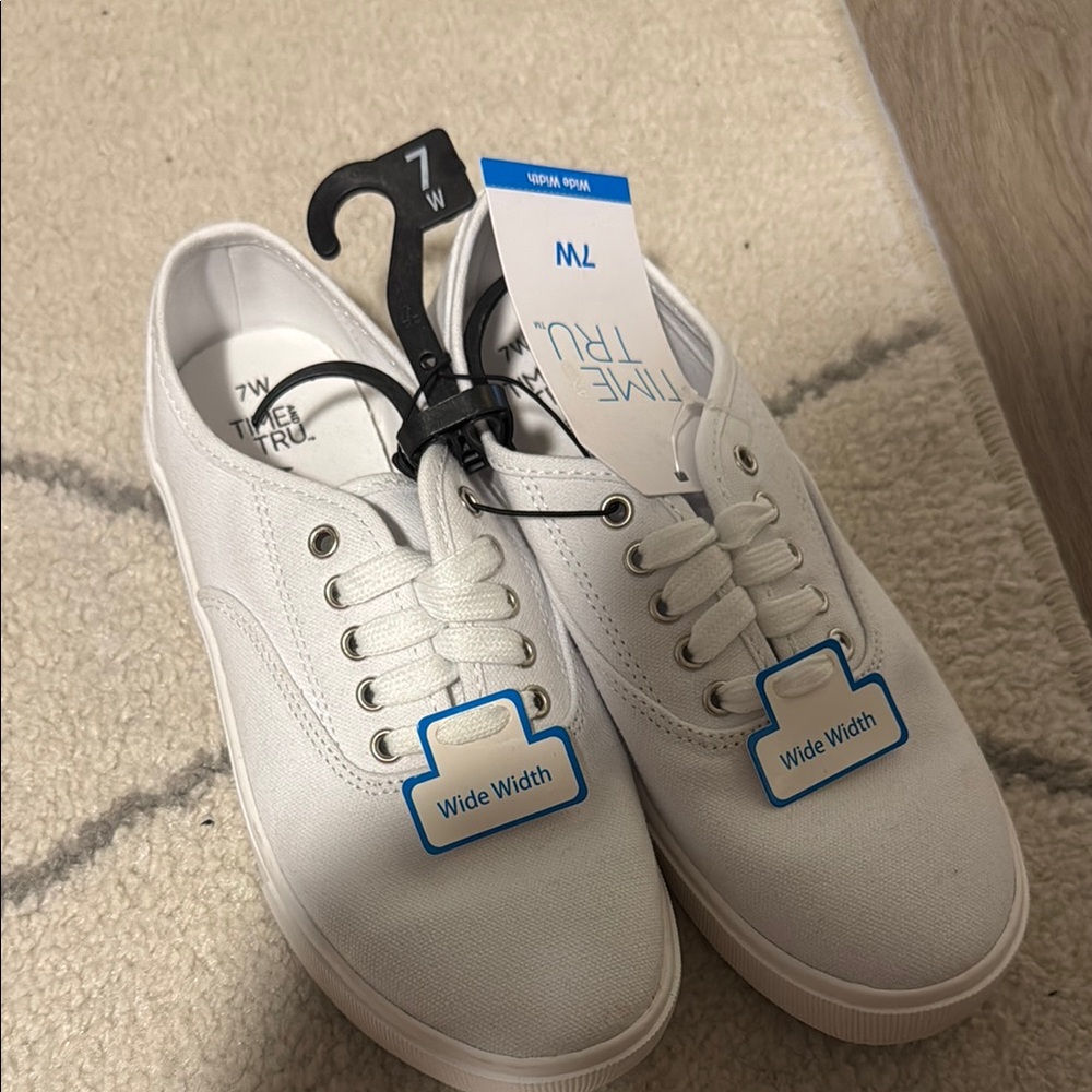 Time and Tru White Canvas Sneakers - Wide Fit